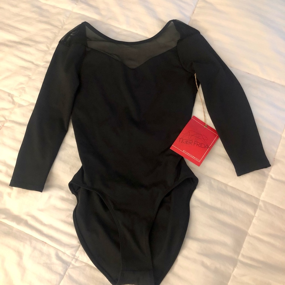 Tiger Friday Gisele Leotard Black 3/4 Sleeve Mesh Yoke